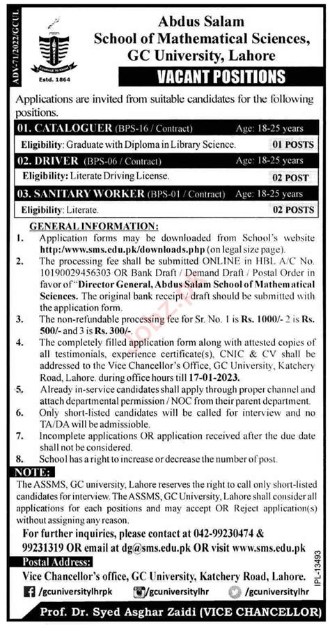 Gc University Lahore Job 2022 2023 Job Advertisement Pakistan