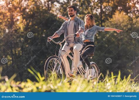 Couple With A Tandem Bicycle Stock Image Image Of Hands Dating