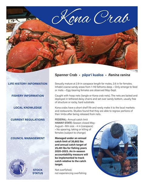 Kona Crab Fact Sheet by Western Pacific Regional Fishery Management ...