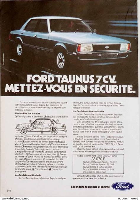 Publicités Publicité papier VOITURE FORD TAUNUS 7 CV novembre 1977 SV