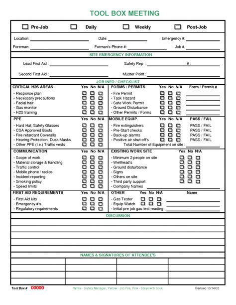 Sample Toolbox Meeting Meeting Template Checklist Template Osha Safety