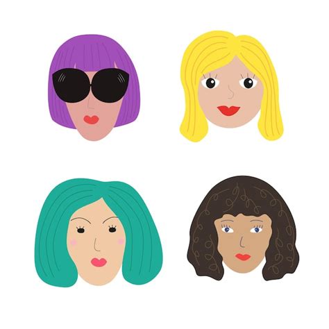 Doodle Conjunto De Caras De Personas Caras Dibujadas A Mano De Mujeres