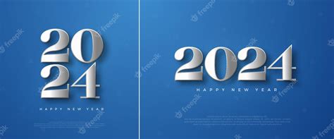 Premium Vector New Year 2024 With Metallic Silver 3d Numbers Blue