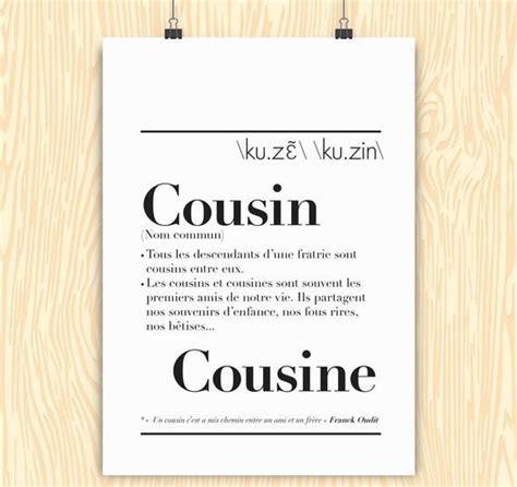 Affiche définition Cousin Cousine Etsy France Citation cousine