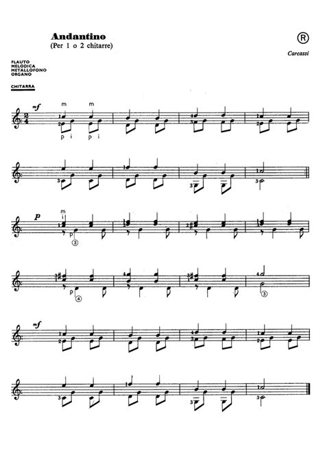 Andantino Carcassi Classical Guitar Sheet Music Easy Sheet Music