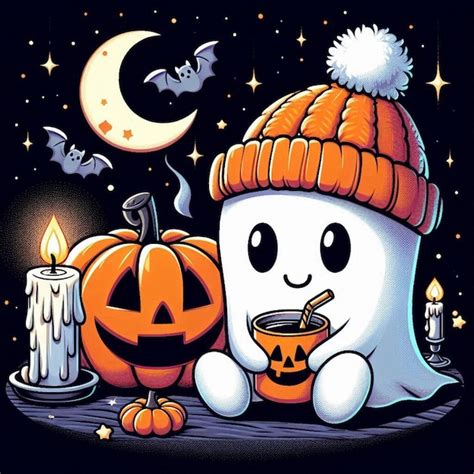 About Retro Ghost Coffee Pumpkin Halloween Png Graphic Premium Ai