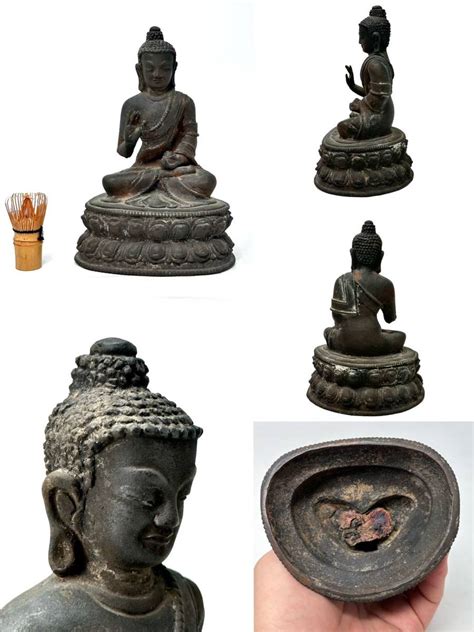 【やや傷や汚れあり】時代物 旧家整理品 元朝期 古銅 仏坐像 細密彫刻 古物保証 腕に傷有り（金銅 李朝 朝鮮 仏教美術 仏像 白鳳 飛鳥仏