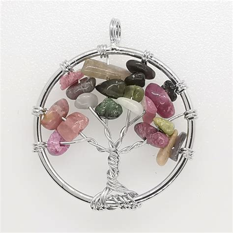 Natural Gemstone Tree Of Life Pendant Charms