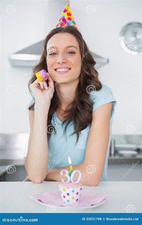 Cheerful Pretty Brunette On Her Th Birthday Stock Photo Image Of