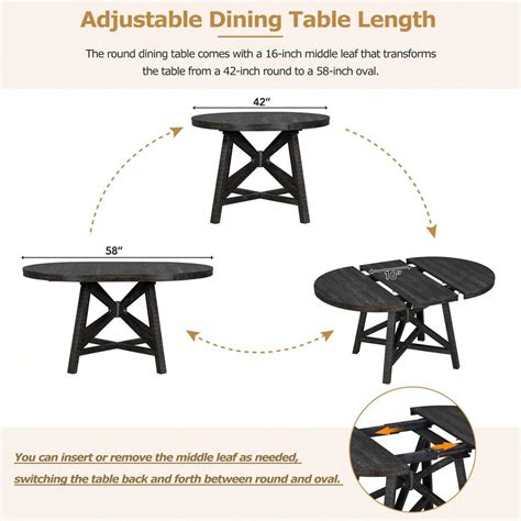 Merax Piece Retro Functional Dining Set With Extendable Round Table