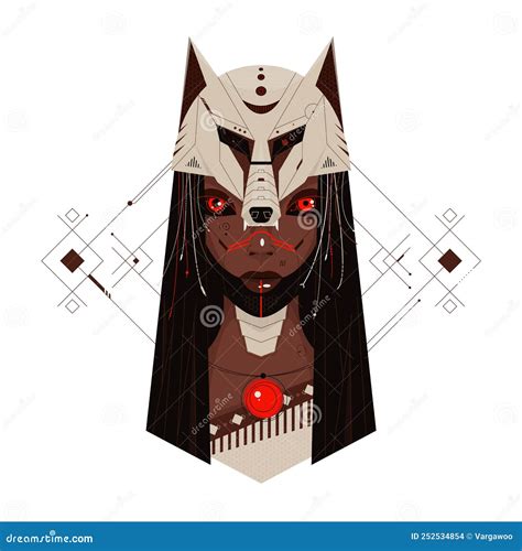 Cyberpunk Wolf With Sacred Geometry Background Stock Photography