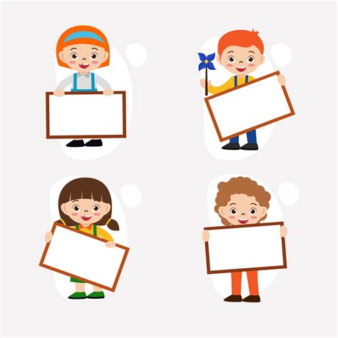 Set Of People Holding Blank Board In Cartoon Character Flat Vector