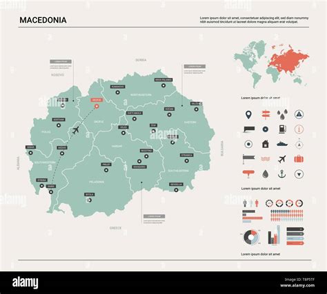 Vektorkarte von Mazedonien. Land Karte mit Division, Städte und ...