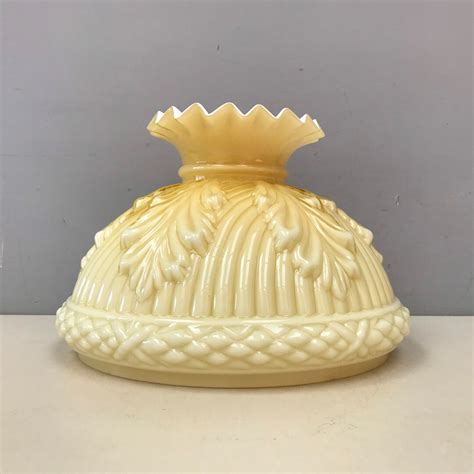 Rare Large Soft Yellow And White Vintage French Milk Glass Lampshade