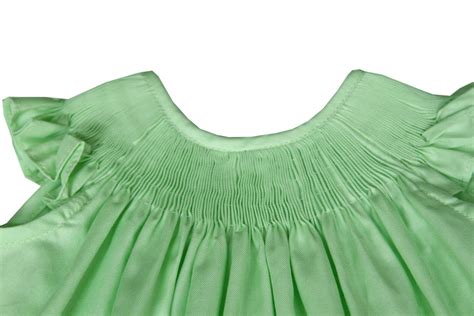 Girls Ready To Smock Cap Sleeve Bishop Dress In Apple Green Cotton