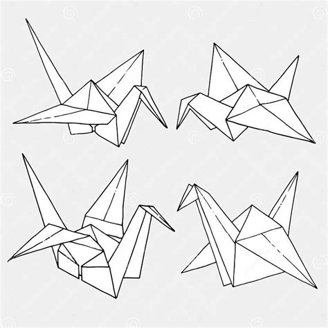 Origami Vögel Kranformen Vektorsatz Handgezeichnete Ordner Papier Art Tierbeispiel Vektor