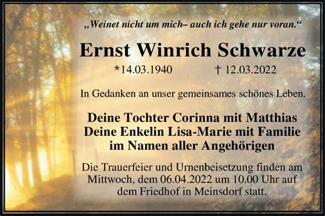 Traueranzeigen Von Ernst Winrich Schwarze Abschied Nehmen De