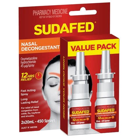 Sudafed Nasal Decongestant Spray Pump 20ml X 2 Buy Online In