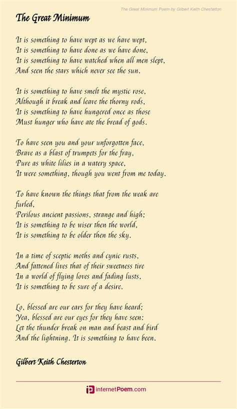 The Great Minimum Poem By Gilbert Keith Chesterton