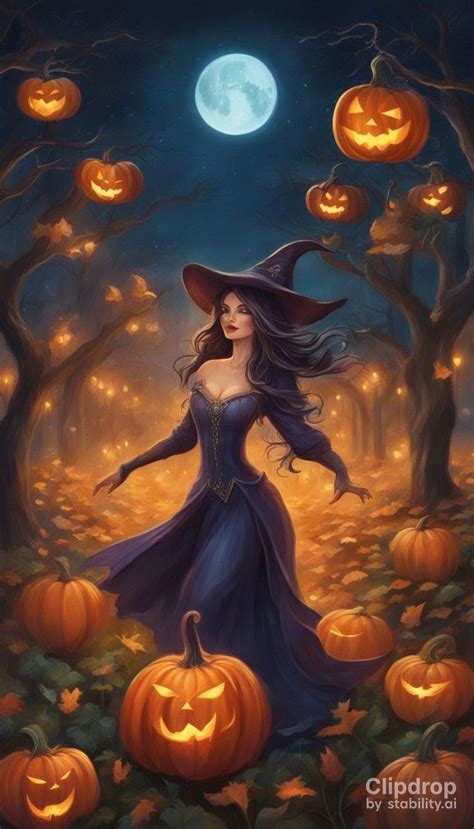 A Painting Of A Woman In A Witch Costume