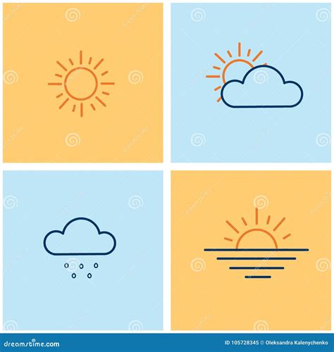 Weather Line Icons Set With Sun Clouds Rain Sunset Sunrise Stock