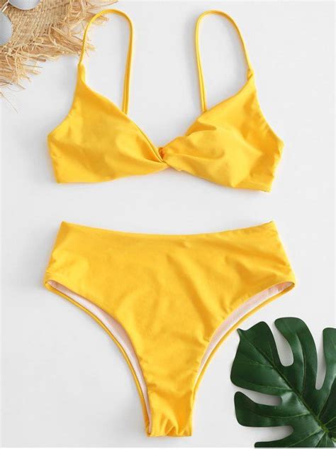 [13 Off] 2021 Twist High Waisted Bikini Set In Rubber Ducky Yellow Zaful