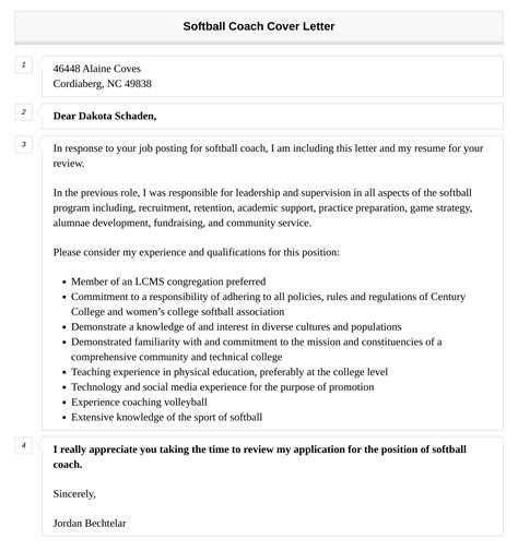 Softball Coach Cover Letter Velvet Jobs