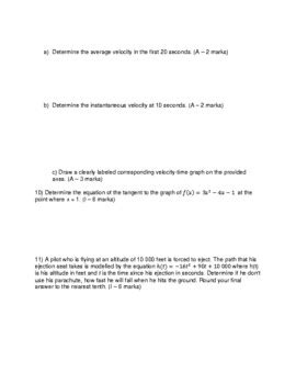 Unit Test Functions Understanding Rates Of Change Mhf U Advanced