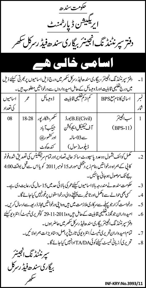 Irrigation Department Sukkur Required Sub Engineers In Sukkur Express