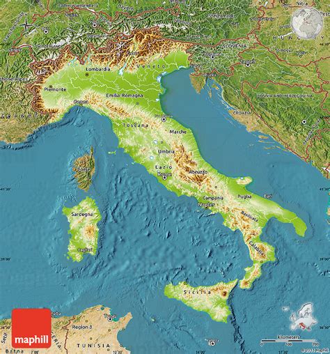 Physical Map of Italy, satellite outside