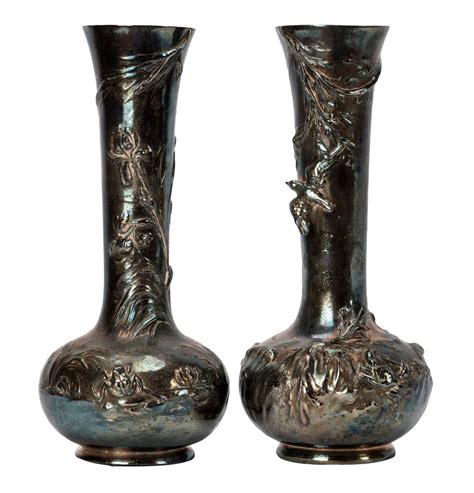 Lot Pair Of French Silvered Bronze Vases