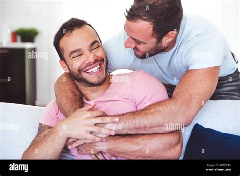 Portrait Of A Cute Male Gay Couple At Home Stock Photo Alamy