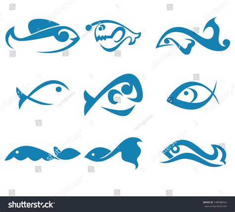 Set Vector Fish Icons Signs Symbols Stock Vector Royalty Free