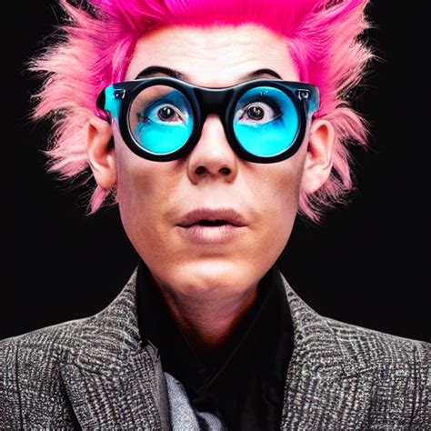 Krea Portrait Of A Rick Sanchez Cyberpunk Pink Hairstyle Serious Facial Expression Hipster