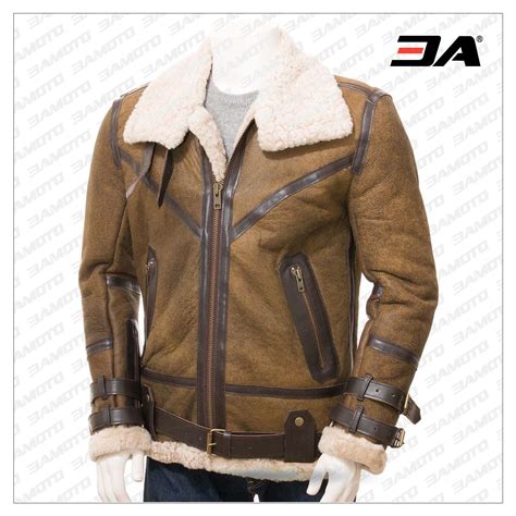 Mens Tan Sheepskin B3 Bomber Flight Aviator Jacket