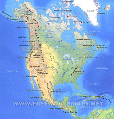 North America Physical Map North America Map, Central America, South ...