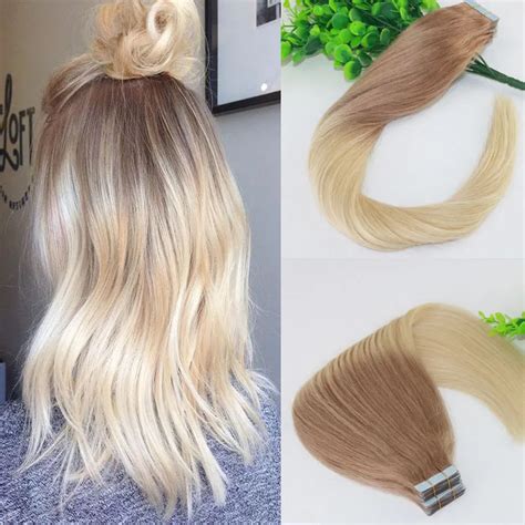 Ombre Blonde Two Tone Tape In Human Hair Extensions Brazilian Virgin