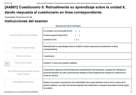 Examen Aab Cuestionario Retroalimente Su Aprendizaje Sobre La