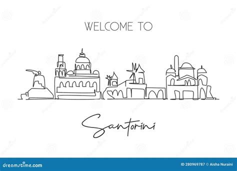 Continuous One Line Drawing Santorini Old City Skyline Greece