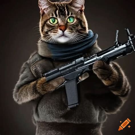 Humorous Cat With A Gun