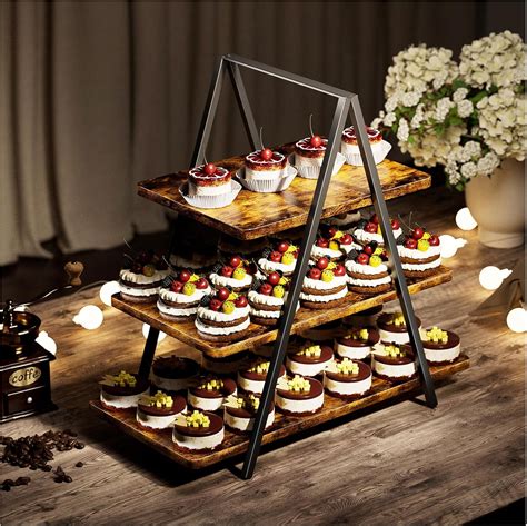 Lieberen Cupcake Stand Vintage Wood 3 Tier Dessert Stand Dessert Table Display Set