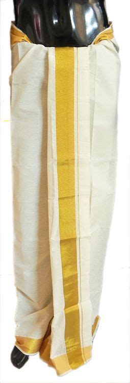 Off White Cotton Lungi With Golden Yellow Border White Cotton Off