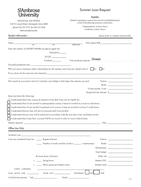 Fillable Online Summer Loan Request Fax Email Print PdfFiller