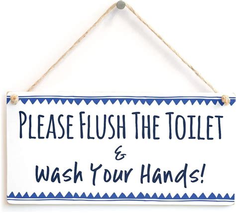 Please Flush The Toilet And Wash Your Hands Wooden Sign Stylish Bathroom Rules Toilet Rules