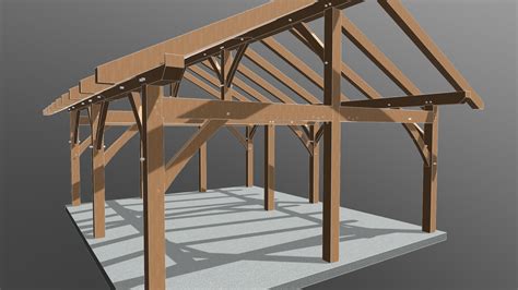 20x24 King Post Timber Frame 3d Model By Timber Frame Hq