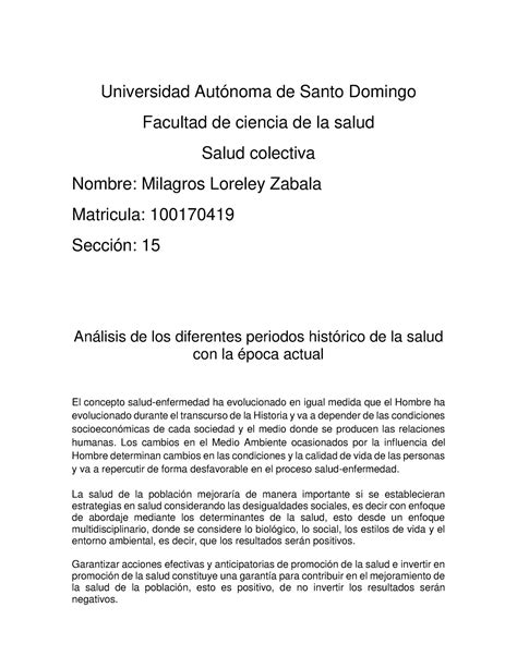 Salud Colectiva Unidad 2 Lab Universidad Autónoma De Santo Domingo Facultad De Ciencia De La