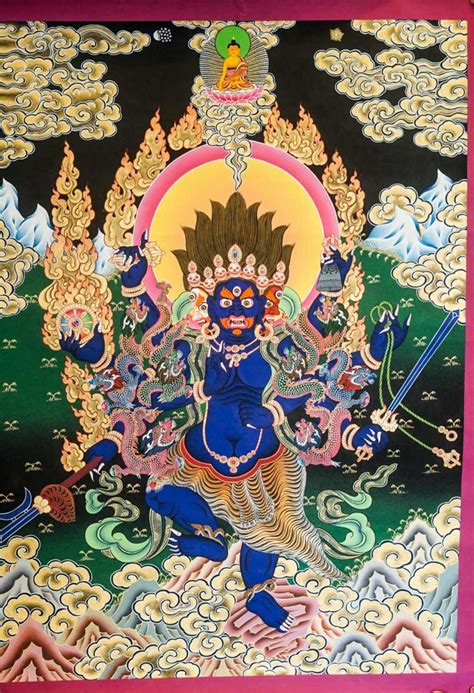 Akash Bhairab Thangka Art On Cotton Canvas Buddhist Wrathful Deity Form