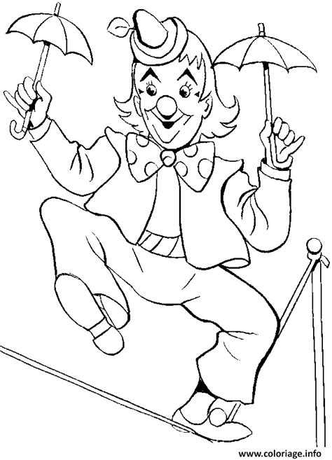 Coloriage Cirque Clown En Equilibre Sur Un Fil Jecolorie