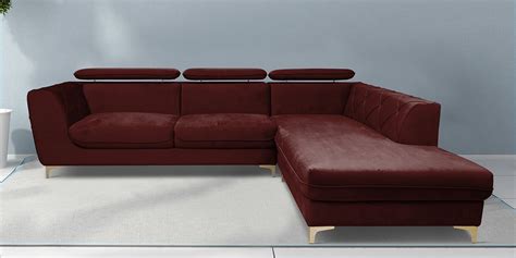 Buy Dellara Velvet LHS Sectional Sofa in Rust Colour at 100% OFF by Hansa Palace | Pepperfry