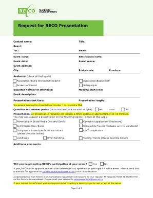 Fillable Online Request For RECO Presentation Form Fax Email Print